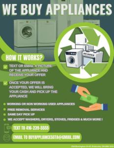 WE BUY YOUR USED WORKING OR NON WORKING APPLIANCES