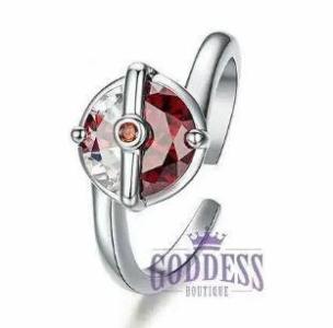 Deluxe Pokemon Pokeball .925 silver crystal engagement ring