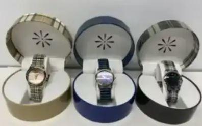 ISAAC MIZRAHI LIVE! PLAID BAND WATCH WITH GIFT BOX- 3 COLORS-mnx