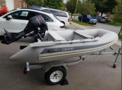 Dinghy Inflatable Boat Hard fiberglass NEW MOTOR and TRAILER