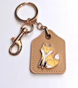 Enamel Fox Vegan Leather Keychain - Cute Key Chain Charm Pin