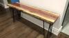 Custom walnut /red resin coffee table
