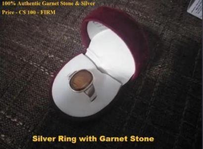 Customized Silver Ring with Garnet Stone-Size-13 (Men)
