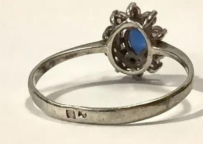 Sterling Silver Ring with Sapphire Blue Rhinestone Size 7 #404